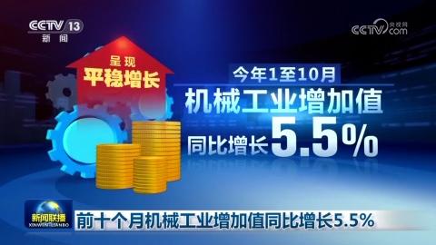 前十個月機械工業增加值同比增長5.5%