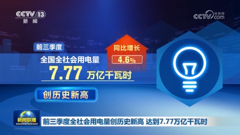前三季度全社会用电量创历史新高 达到7.77万亿千瓦时